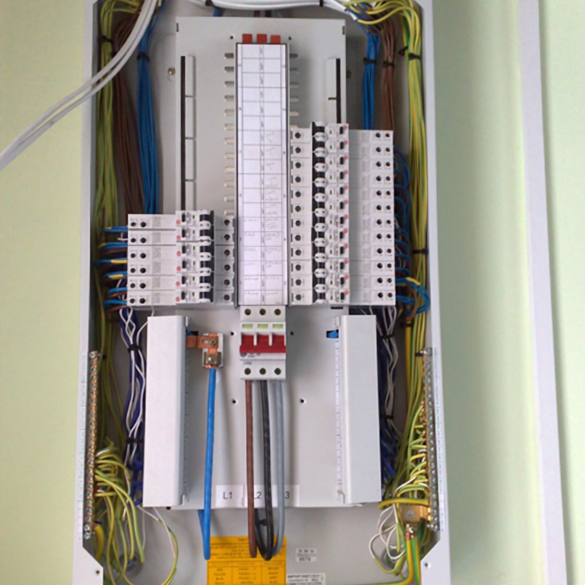 A neatly wired distribution board installed by Mike Thompson Electrical