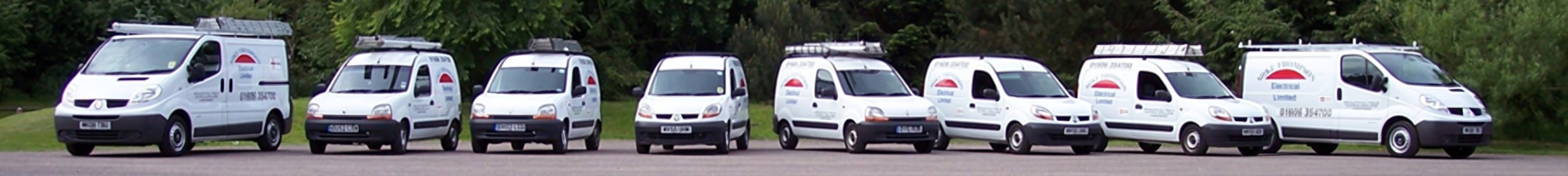 The Mike Thompson Electrical fleet of liveried vans lined up