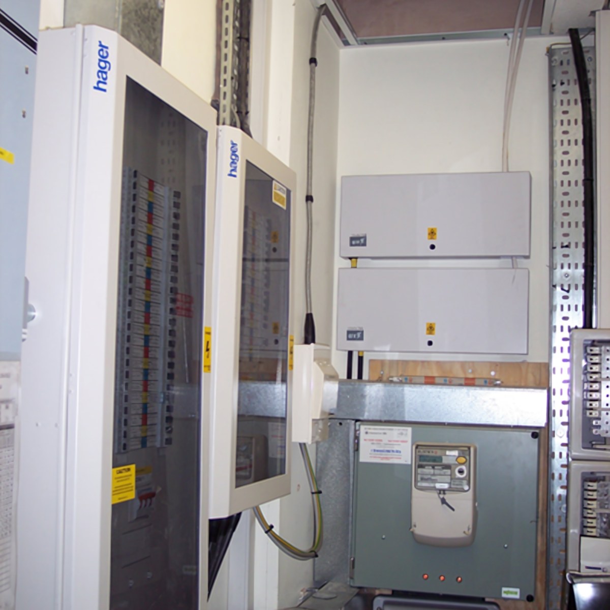 Hager distribution boards and metering in a plant room