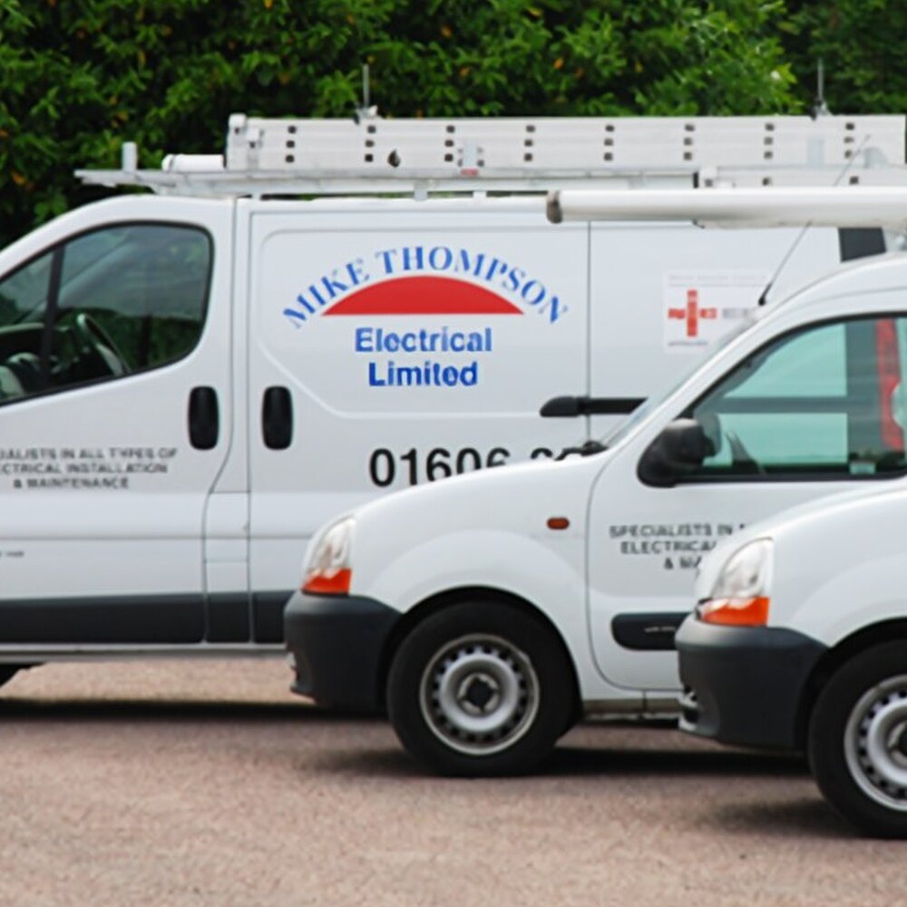 A Mike Thompson Electrical liveried van on a domestic job